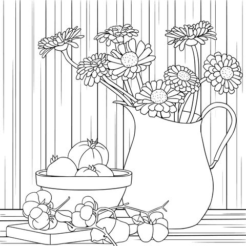 Flowers and Fruits Coloring Page