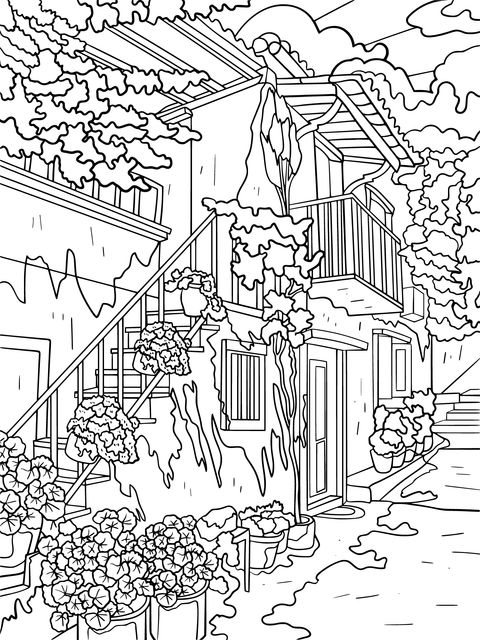 Colorful Hand - Drawn Style Cozy Street Coloring Page