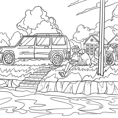 Outdoor Leisure Scene Coloring Page