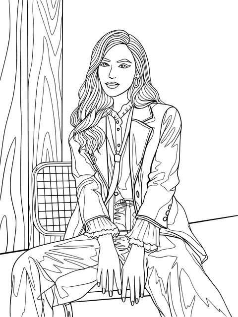 Fashionable Woman Illustration Coloring Page