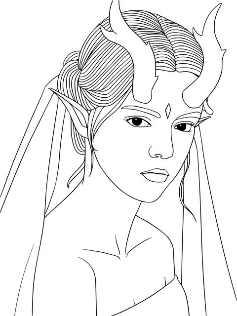 Fantasy Elf - like Woman Coloring Page