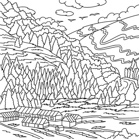 Rural Scenery Coloring Page