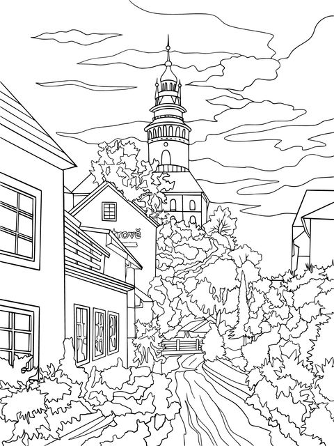 Beautiful Town Landscape Coloring Page