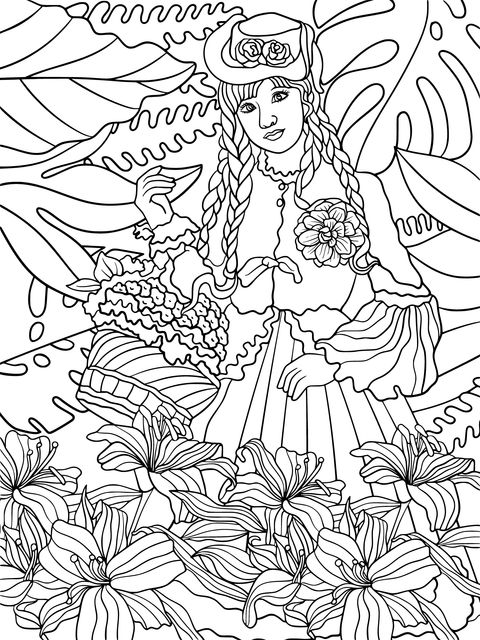 Flower - holding Girl Coloring Page