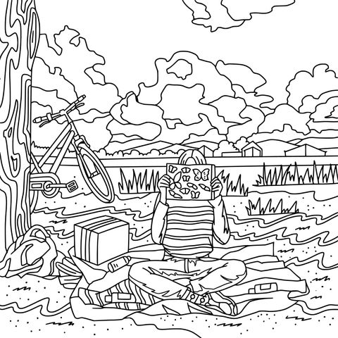 Relaxing Coloring Time Outdoors Illustration