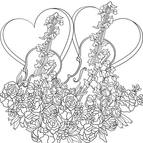 Violines y corazones floreados