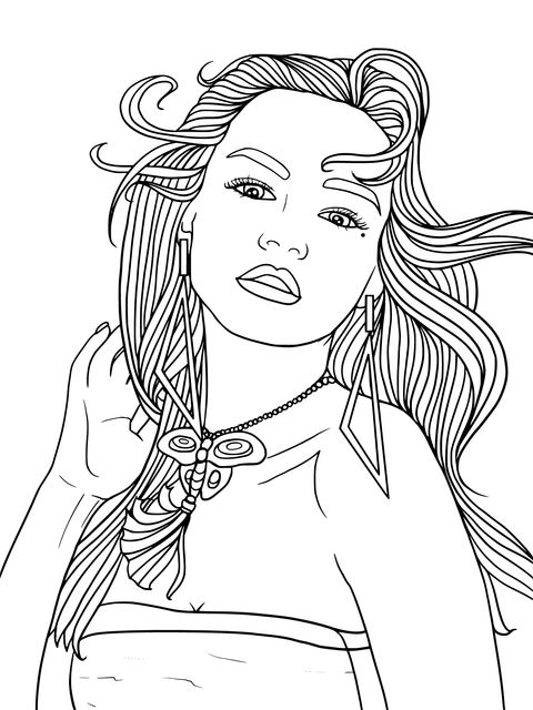 Fashionable Red - Haired Woman Coloring Page