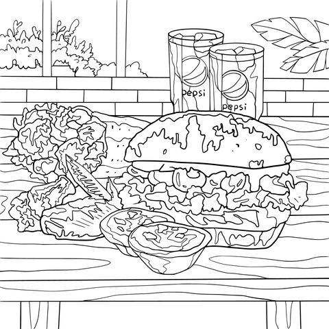 Delicious Fast - Food Illustration Coloring Page