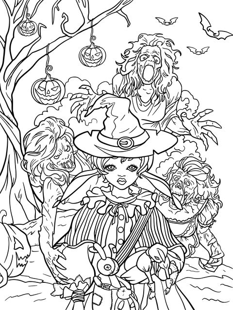 Halloween Fantasy Scene Coloring Page