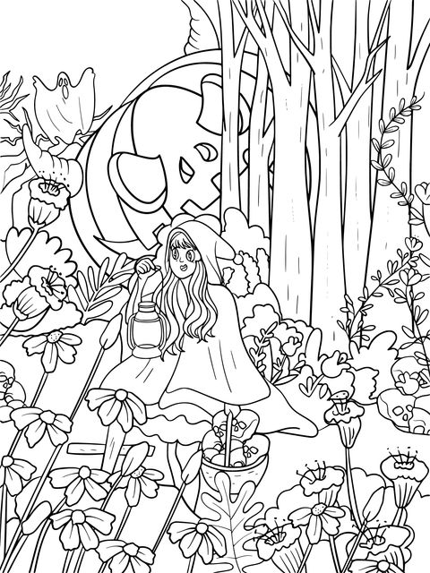 Little Red Riding Hood's Magical Halloween Coloring Page