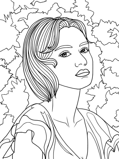 Dreamy Coloring Page of a Woman with Pink Short Hair