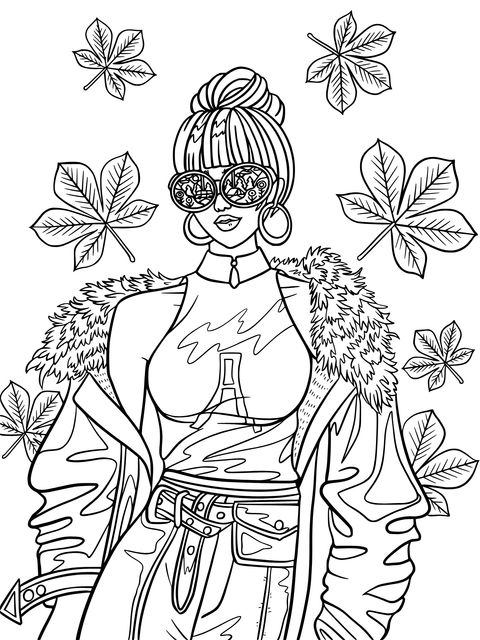 Fashionable Girl Illustration Coloring Page