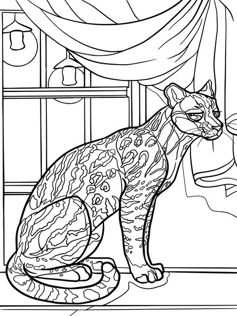 Cheetah by the Window Coloring Page