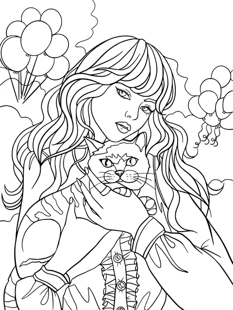 Red - haired Woman and Grey Cat