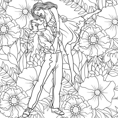 Romantic Couple Floral Coloring Page