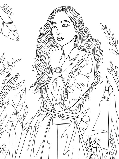 Fashionable Woman Illustration Coloring Page