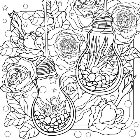 Creative Coloring Page of Light - bulbs and Flowers