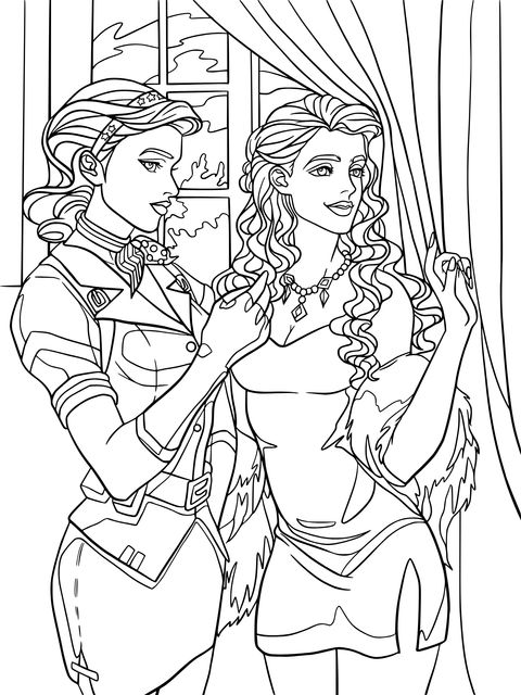 Coloring Page of Two Women with Different Styles