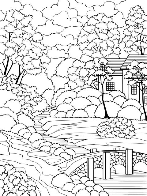 Beautiful Countryside Scenery Coloring Page