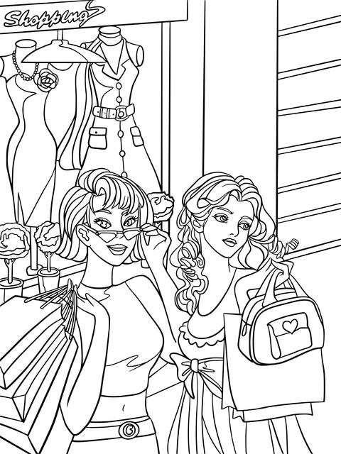 Fashion Shopping Scene Coloring Page