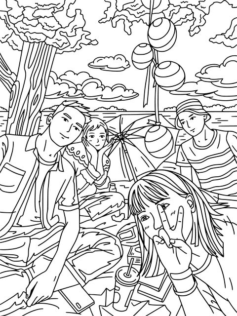 Outdoor Picnic Scene Coloring Page