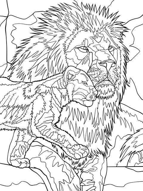 Warm - father - and - son lions coloring page