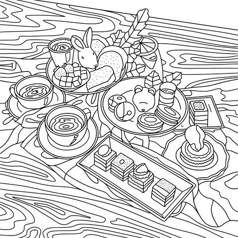 Colorful Afternoon Tea Coloring Page