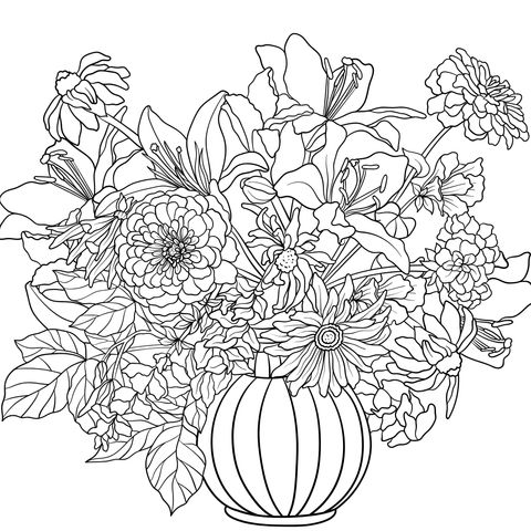 Colorful Vase - Flower Arrangement Coloring Page