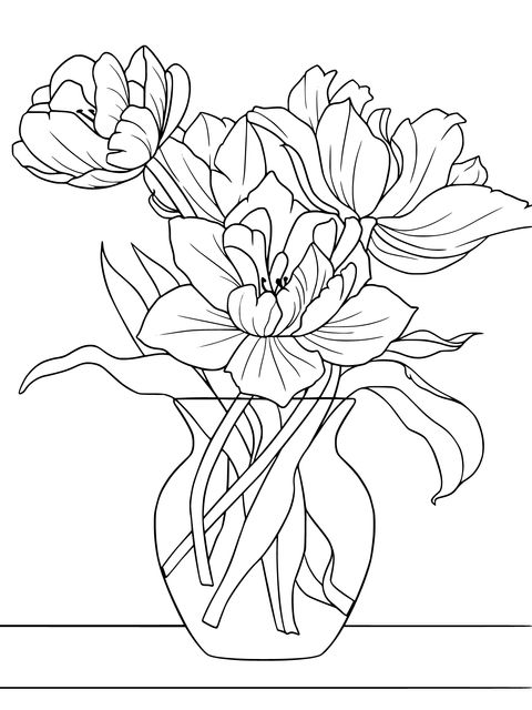 Pink Tulips in a Vase Coloring Page