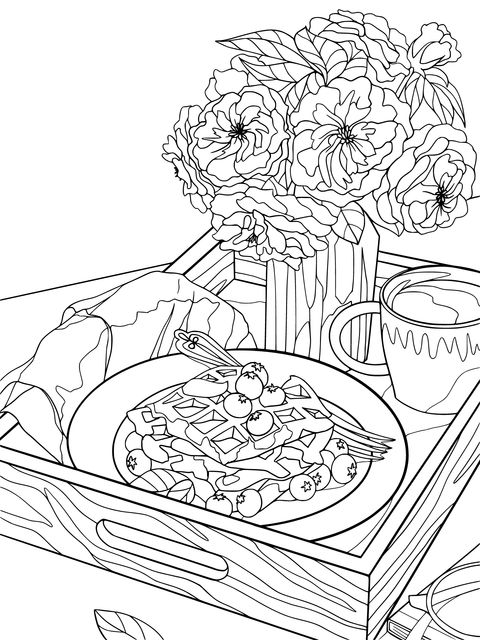 Breakfast with Waffles and Flowers