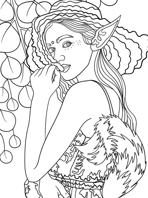 Fantasy Elf - themed Coloring Page Illustration