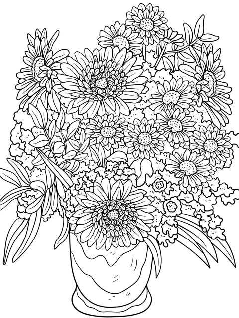 Colorful Sunflowers in a Vase Coloring Page