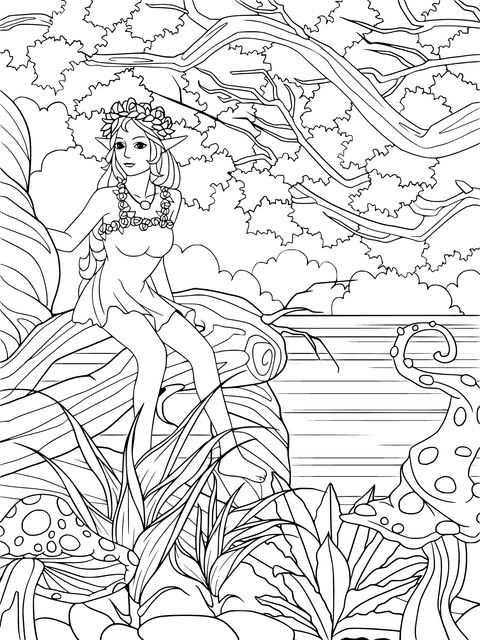 Fairy in a Fairy - tale Forest Coloring Page