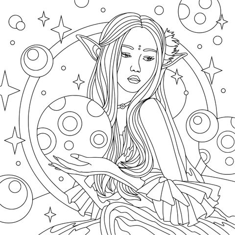 Fantasy Elf - themed Coloring Page