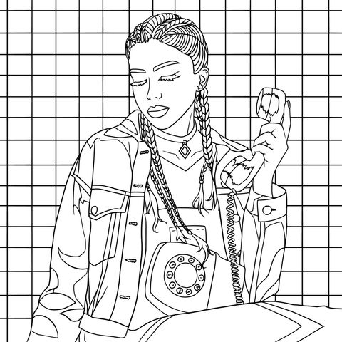 Fashionable Girl Making a Call Coloring Page