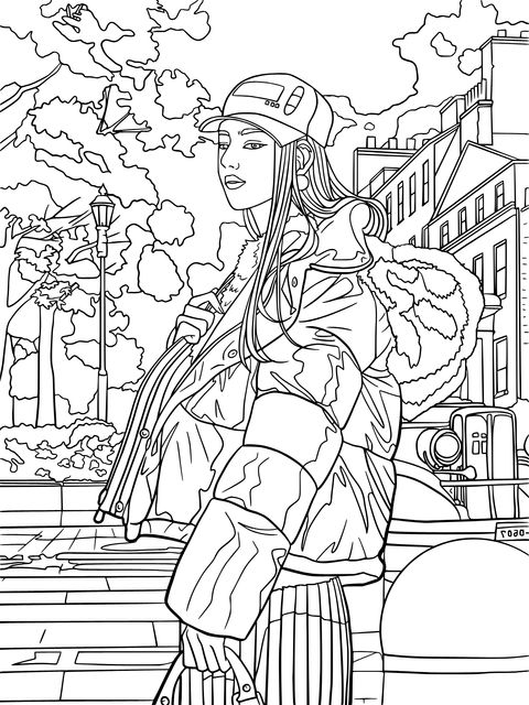 Fashionable Girl Outdoor Look Coloring Page