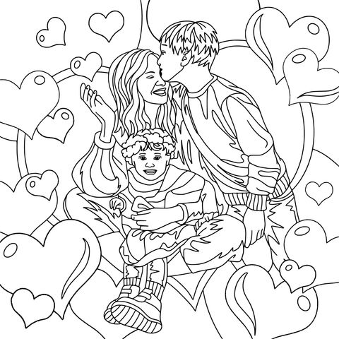 Warm Family - Parent - Child Coloring Page