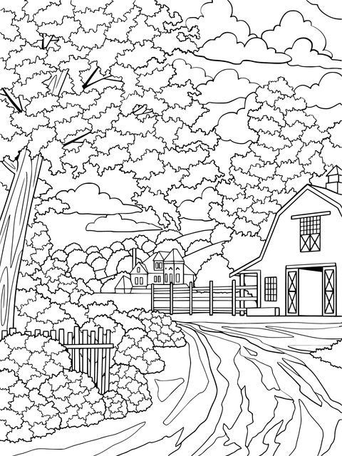 Rural Scenery Coloring Page