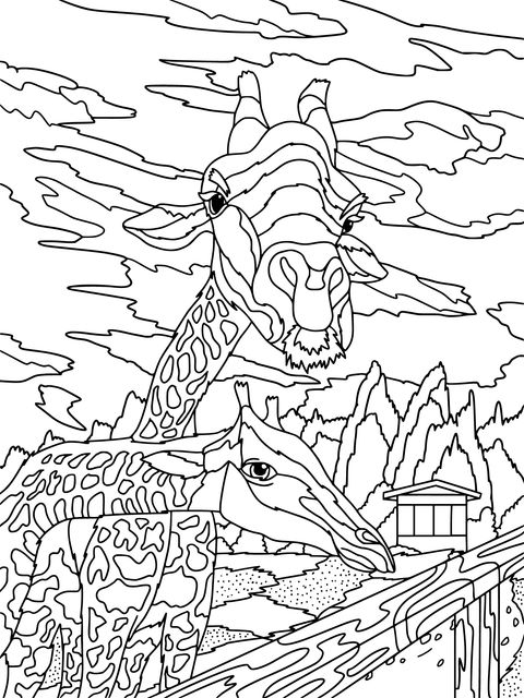 Coloring Page of Giraffe Parent - child Pair