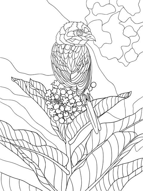 Bird and Flower Coloring Page: Adorable Bird and Gorgeous Flowers