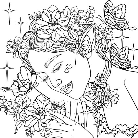 Enchanting Fairy and Floral Coloring Page