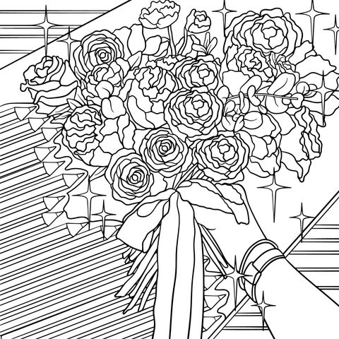 Ilustración de página de colorear de ramo de flores colorido