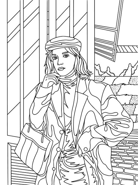 Fashionable Woman - Themed Coloring Page