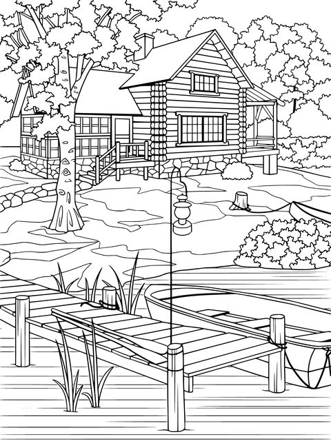 Lake - side Cabin Coloring Page