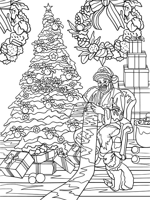 Santa Claus Writing a Letter Coloring Page: A Cozy Christmas Scene Awaits Coloring