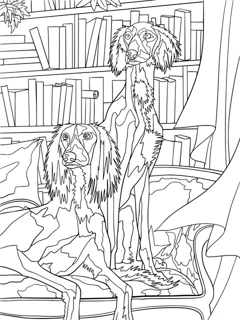 Coloring Page of Two Dogs on the Sofa