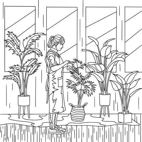 Woman watering plants