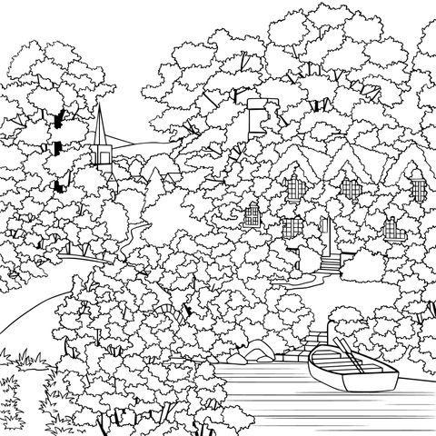 Autumn Rural Landscape Coloring Page