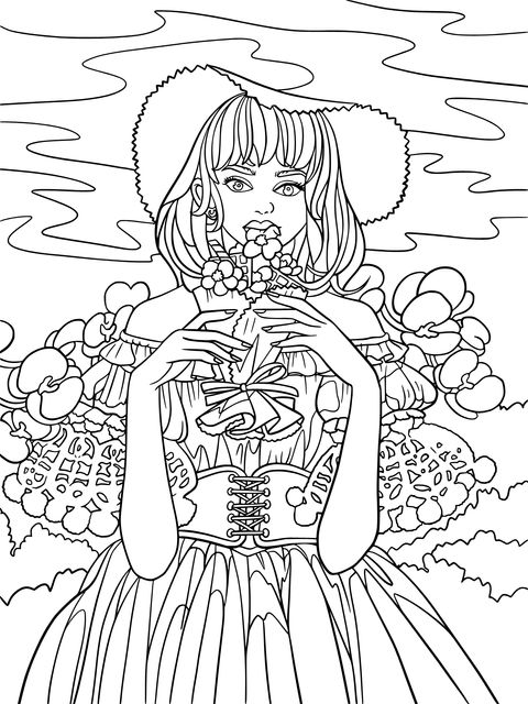 Flower - holding Girl Coloring Page