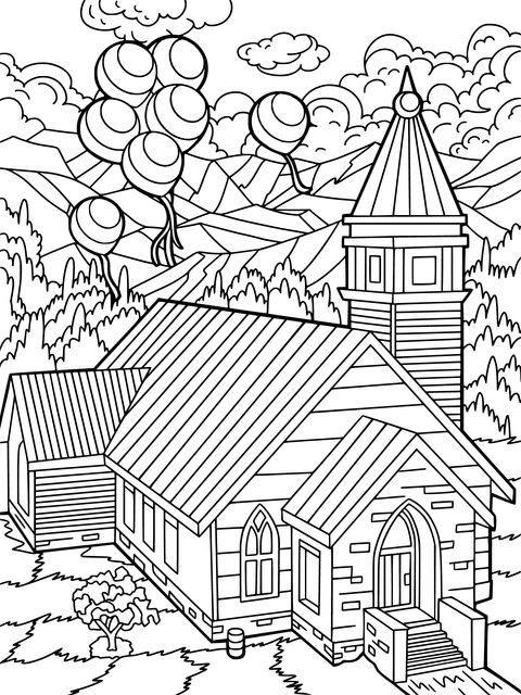 Village Church with Balloons